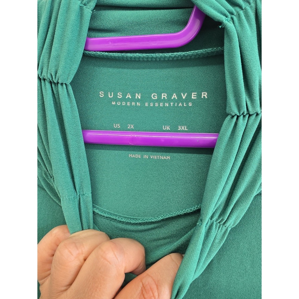 Susan Graver Modern Essentials Green Cowl Neck Long Sleeve Tunic Plus 2X - Picture 3 of 7